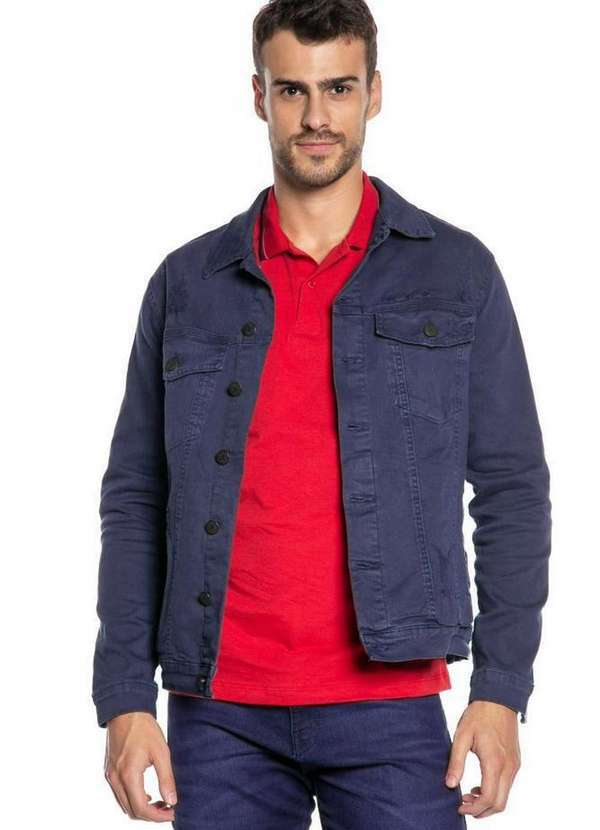 Polo Wear - Jaqueta Masculina Sarja Destroyed Polo Wear Azul Escuro Azul Escuro