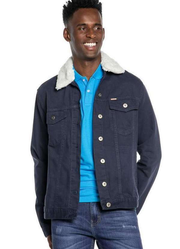 Polo Wear - Jaqueta Masculina Sarja Gola Pelo Polo Wear Azul Escuro Azul Escuro
