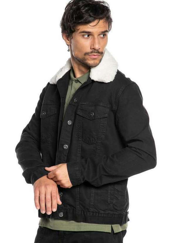 Polo Wear - Jaqueta Masculina Sarja Gola Pelo Polo Wear Preto Preto
