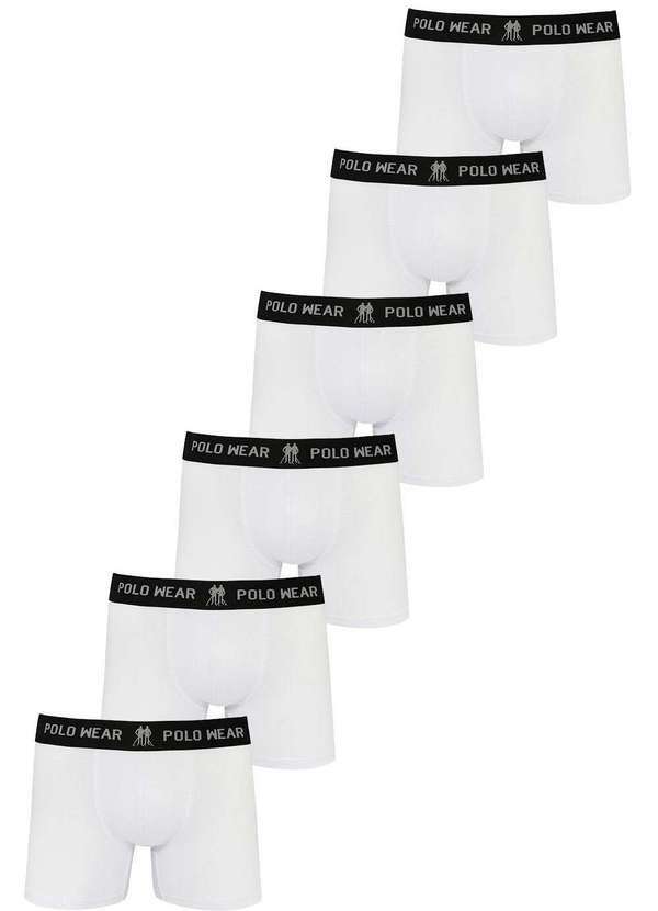 Polo Wear - Kit 6 Cuecas Boxer Algodão Polo Wear Branco Branco