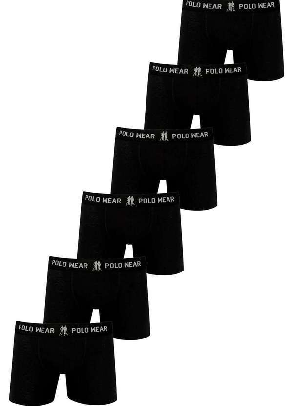 Polo Wear - Kit 6 Cuecas Boxer Algodão Polo Wear Preto Preto