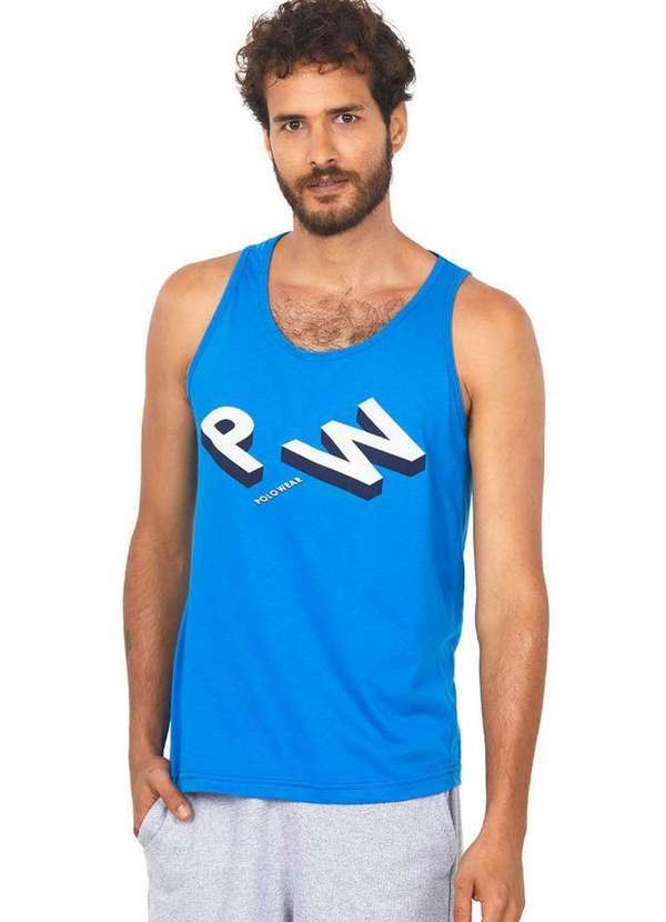 Polo Wear - Regata Masculina Algodão Estampa Pw 3d Polo Wear Azul Médio Azul Médio