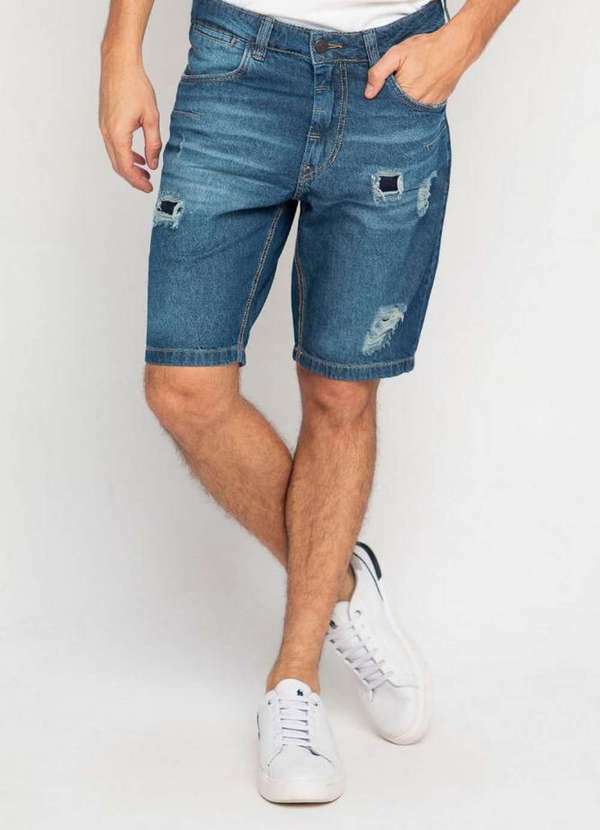 Polo Wear - Bermuda Masculina Jeans Relaxed Puída Polo Wear Jeans Médio Jeans Médio