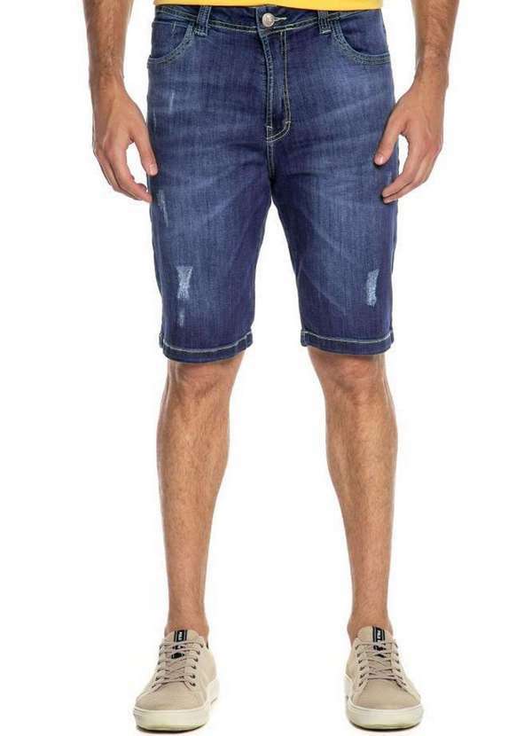 Polo Wear - Bermuda Masculina Jeans Slim Puídos Polo Wear Jeans Escuro Jeans Escuro