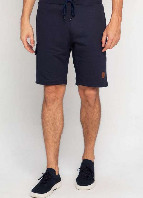 Polo Wear - Bermuda Masculina Moletom Cargo Lisa Polo Wear Marinho Marinho