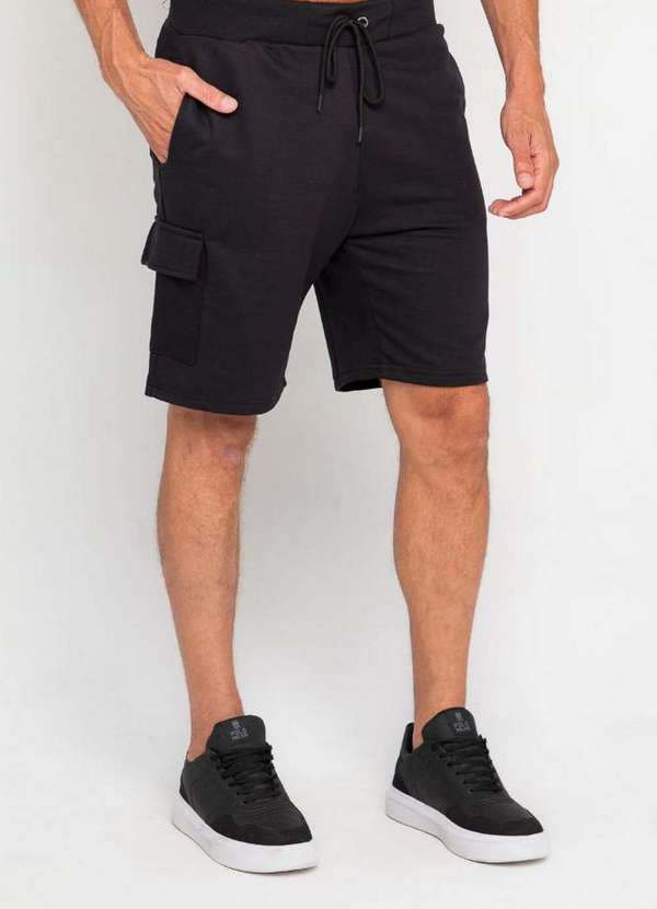 Polo Wear Bermuda Masculina Moletom Cargo Lisa Polo Wear Preto Preto