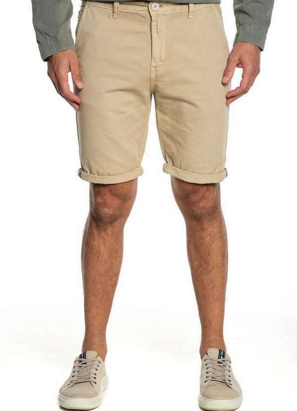 Polo Wear - Bermuda Masculina Sarja Bolso Embutido Polo Wear Bege Médio Bege Médio