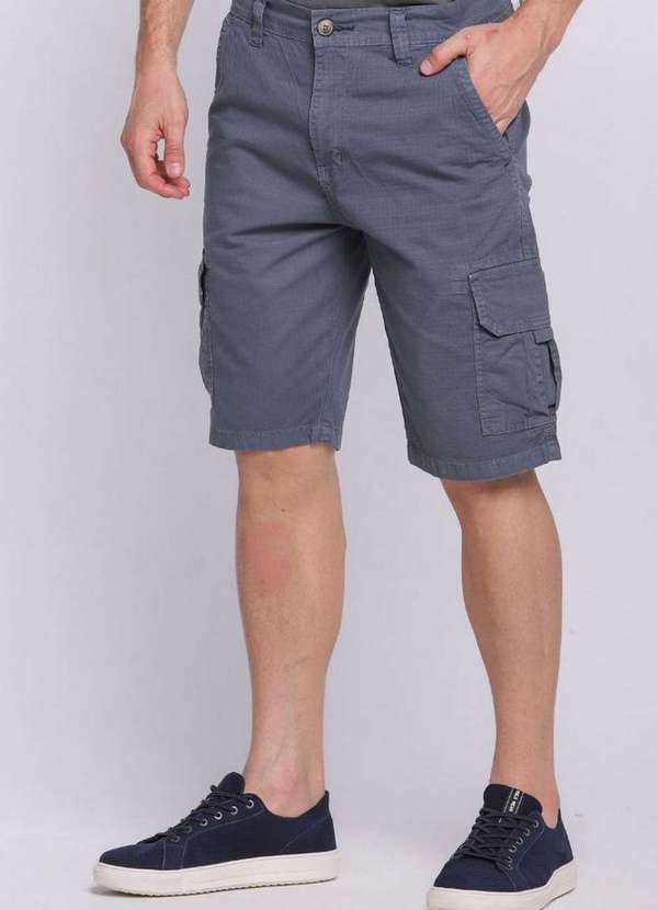 Polo Wear - Bermuda Masculina Sarja Cargo Joy Polo Wear Cinza Médio Cinza Médio