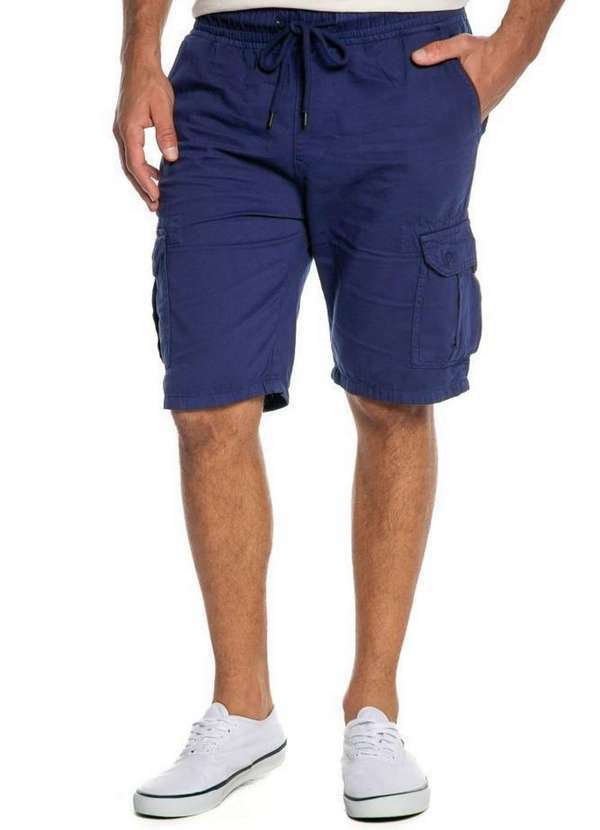 Polo Wear - Bermuda Masculina Sarja Cargo Polo Wear Azul Escuro Azul Escuro