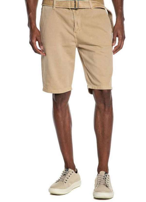 Polo Wear - Bermuda Masculina Sarja com Cinto Polo Wear Bege Bege