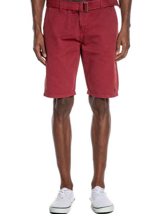 Polo Wear - Bermuda Masculina Sarja com Cinto Polo Wear Vermelho Escuro Vermelho Escuro