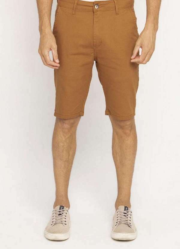 Polo Wear - Bermuda Masculina Sarja Slim Escape Polo Wear Marrom Médio Marrom Médio