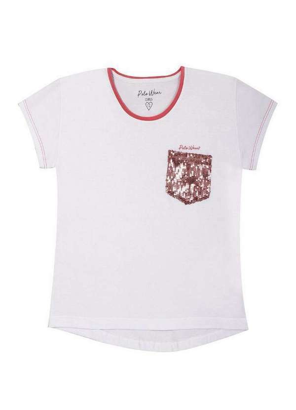 Polo Wear - Blusa Feminina Infantil Bolso Paetê Polo Wear Branco Branco
