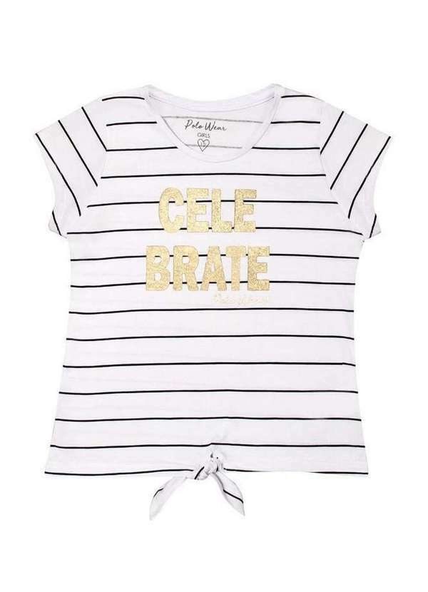 Polo Wear - Blusa Feminina Infantil Listrada Celebrate Polo Wear Branco Branco