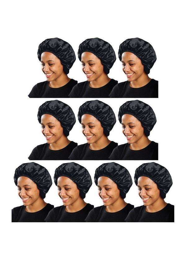 Pmc - Kit 10 Toucas de Cetim Pmc Antifrizz com Elástico Preto