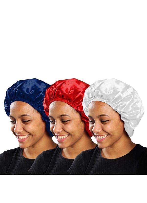 Pmc - Kit 3 Toucas de Cetim Pmc Antifrizz com Elástico Azul