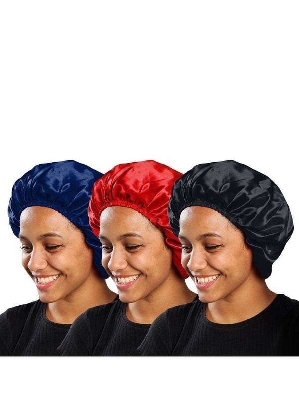 Pmc - Kit 3 Toucas de Cetim Pmc Antifrizz com Elástico Azul
