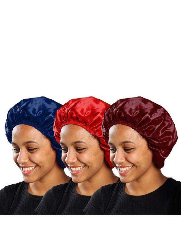 Pmc - Kit 3 Toucas de Cetim Pmc Antifrizz com Elástico Azul