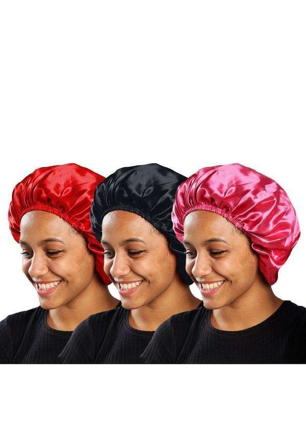 Pmc - Kit 3 Toucas de Cetim Pmc Antifrizz com Elástico Preto