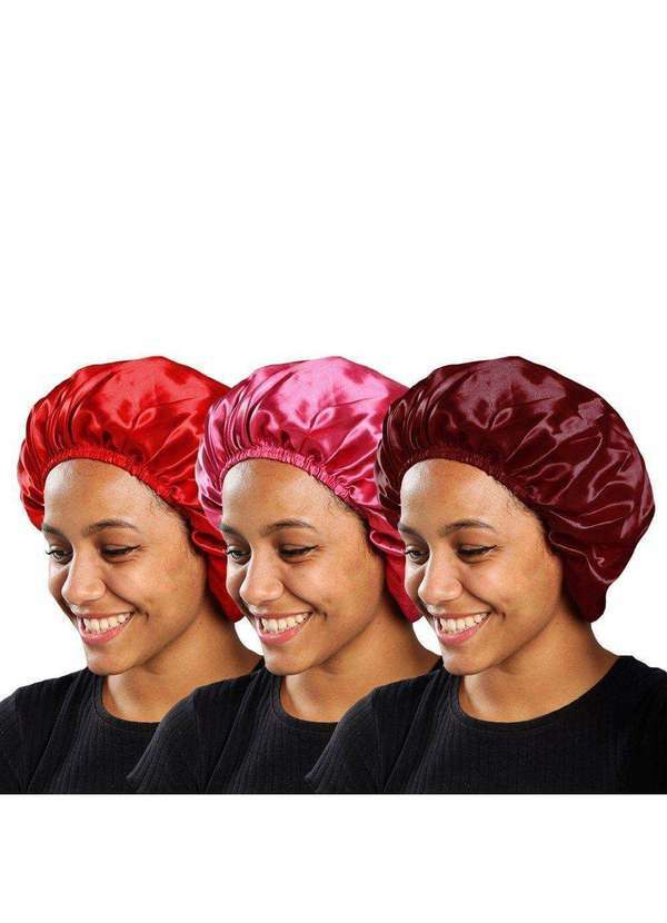 Pmc - Kit 3 Toucas de Cetim Pmc Antifrizz com Elástico Vermelho