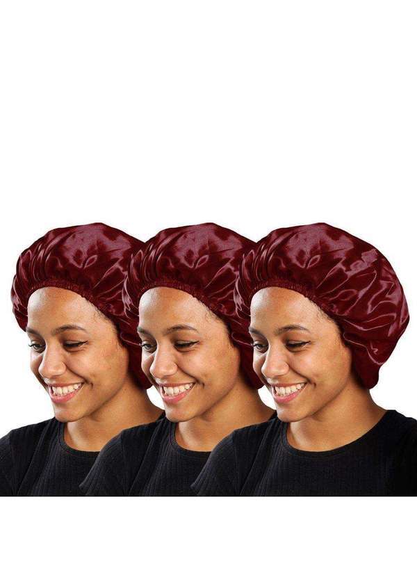 Pmc - Kit 3 Toucas de Cetim Pmc Antifrizz com Elástico Vermelho