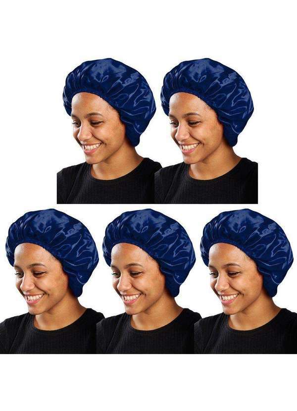 Pmc - Kit 5 Toucas de Cetim Pmc Antifrizz com Elástico Azul