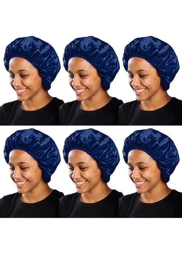 Pmc - Kit 6 Toucas de Cetim Pmc Antifrizz com Elástico Azul