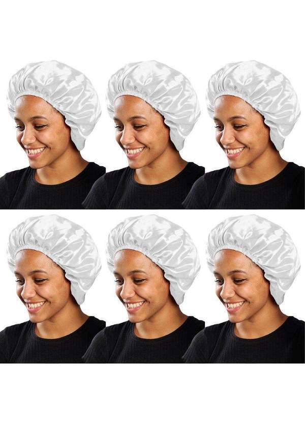 Pmc - Kit 6 Toucas de Cetim Pmc Antifrizz com Elástico Branco
