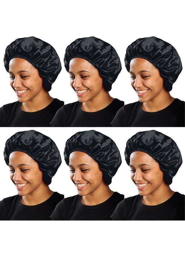 Pmc - Kit 6 Toucas de Cetim Pmc Antifrizz com Elástico Preto