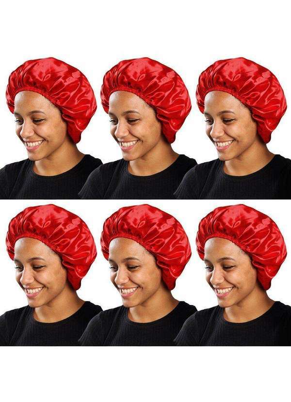 Pmc - Kit 6 Toucas de Cetim Pmc Antifrizz com Elástico Vermelho