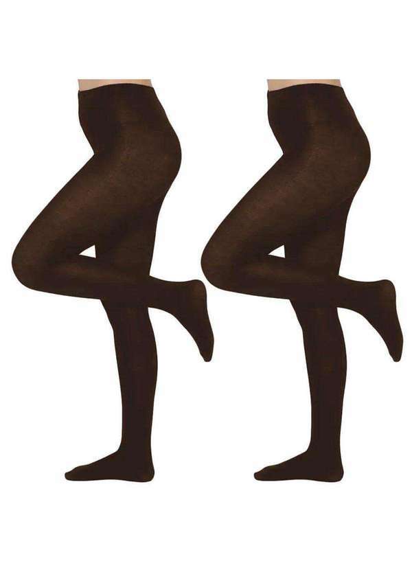 Selene - Kit 2 Meias-Calças Selene Inverno Fio 80 Feminina Marrom 2