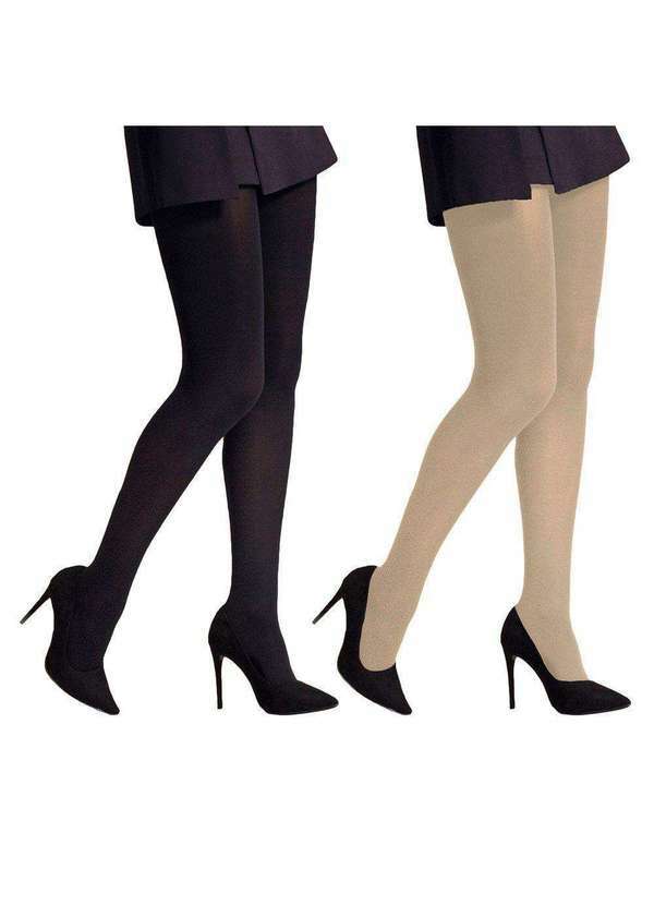 Selene - Kit 2 Meias-Calças Selene Opaca Fio 40 Feminino Preto