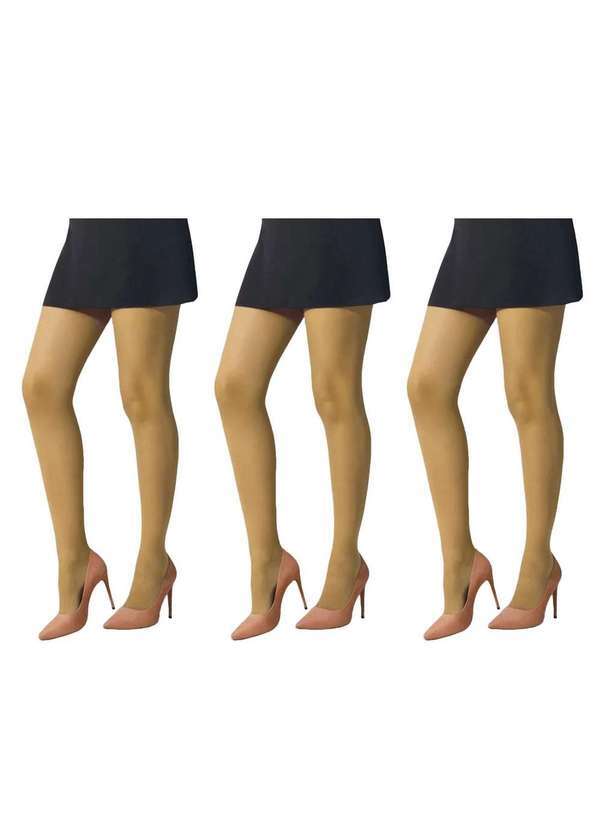 Selene - Kit 3 Meias-Calças Selene Básica Fio 15 Feminino Bege