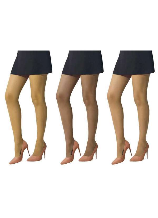 Selene - Kit 3 Meias-Calças Selene Básica Fio 15 Feminino Bege