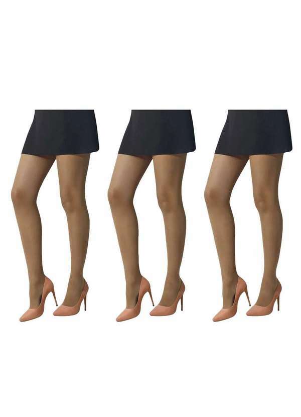Selene - Kit 3 Meias-Calças Selene Básica Fio 15 Feminino Marrom