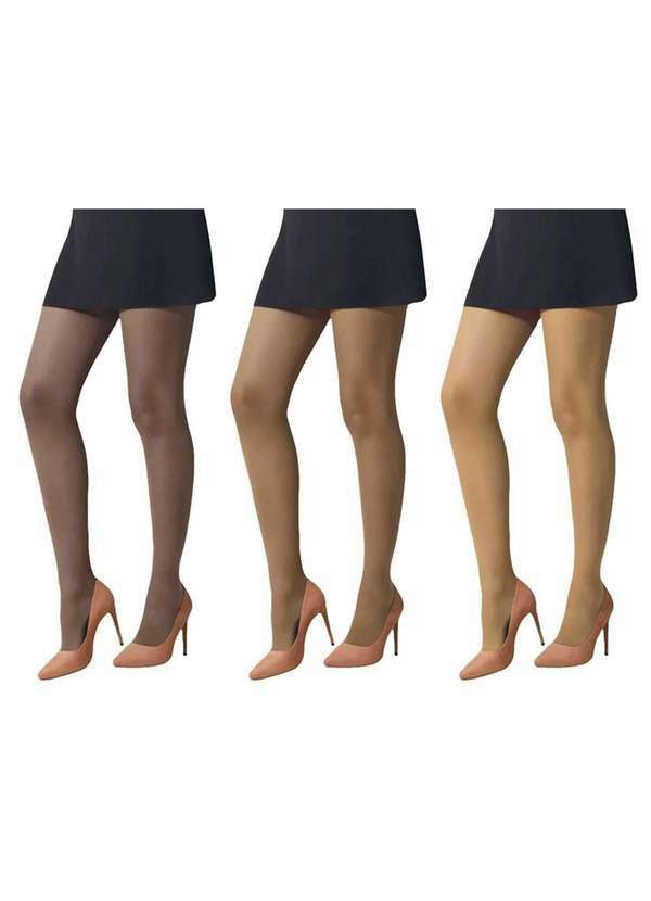 Selene - Kit 3 Meias-Calças Selene Básica Fio 15 Feminino Marrom