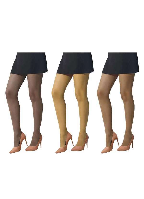 Selene - Kit 3 Meias-Calças Selene Básica Fio 15 Feminino Preto
