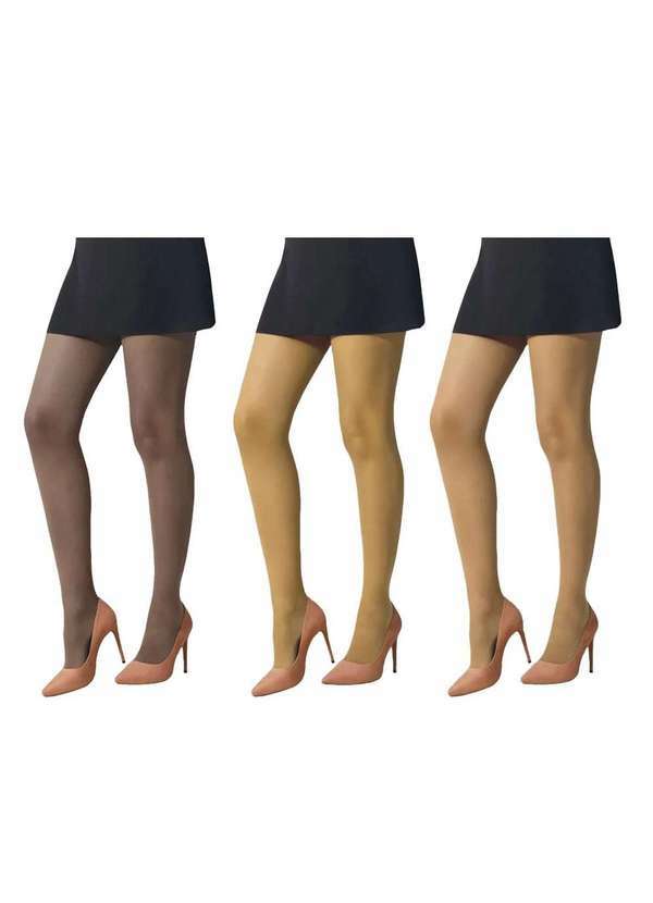 Selene - Kit 3 Meias-Calças Selene Básica Fio 15 Feminino Preto