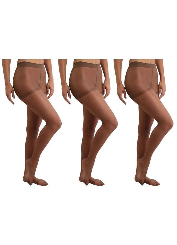 Selene - Kit 3 Meias Calças Selene Clássica Fio 15 Feminina Marrom