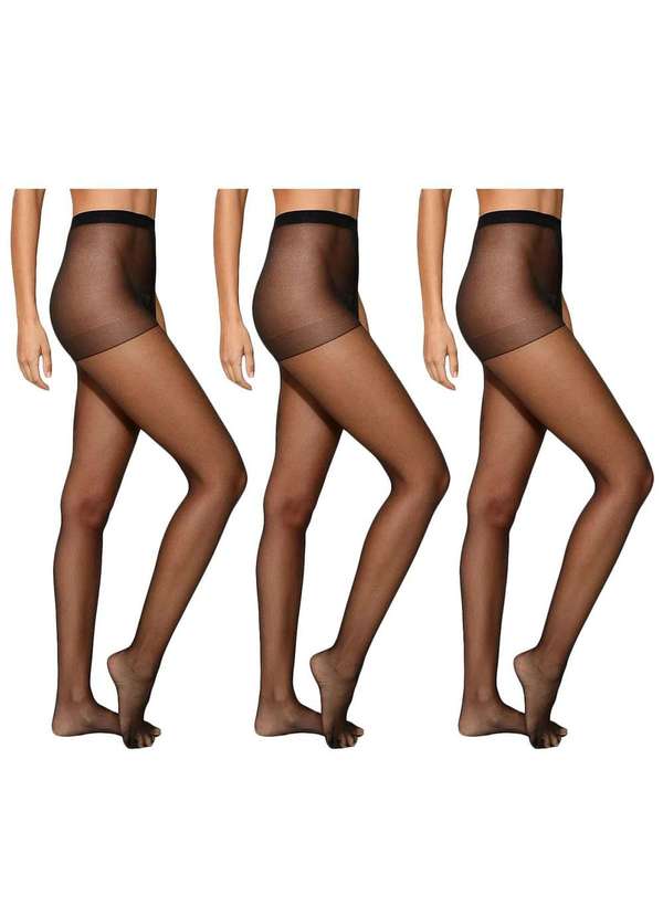 Selene - Kit 3 Meias Calças Selene Clássica Fio 15 Feminina Preto