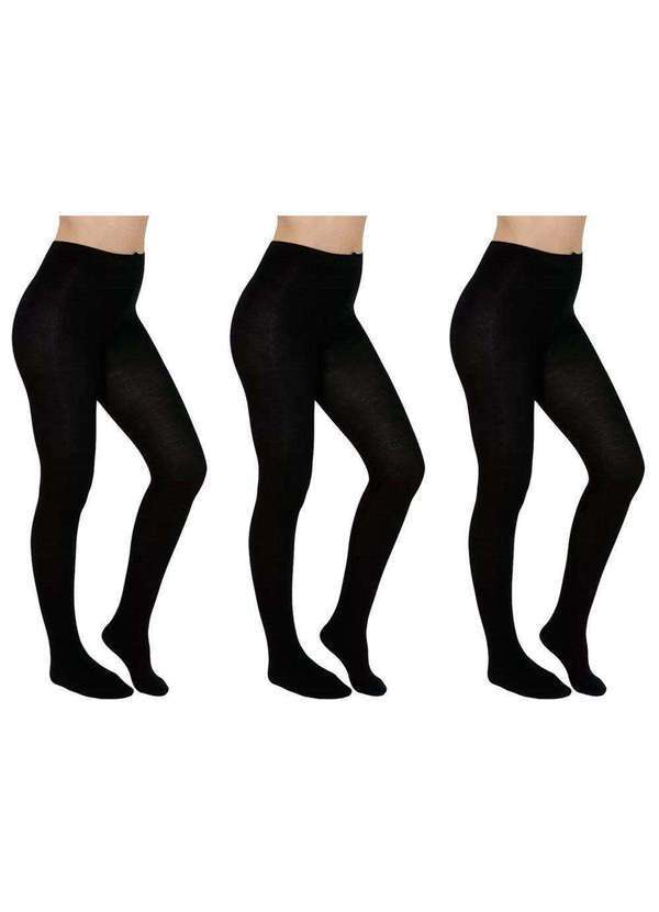 Selene - Kit 3 Meias-Calças Selene Inverno Fio 80 Feminina Preto