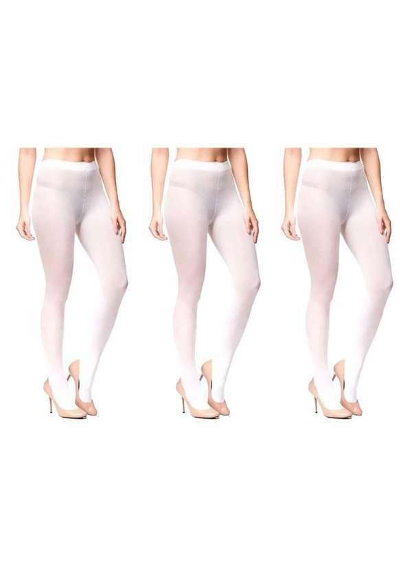 Selene - Kit 3 Meias-Calças Selene Opaca Fio 40 Feminino Branco