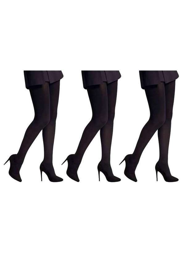 Selene - Kit 3 Meias-Calças Selene Opaca Fio 40 Feminino Preto