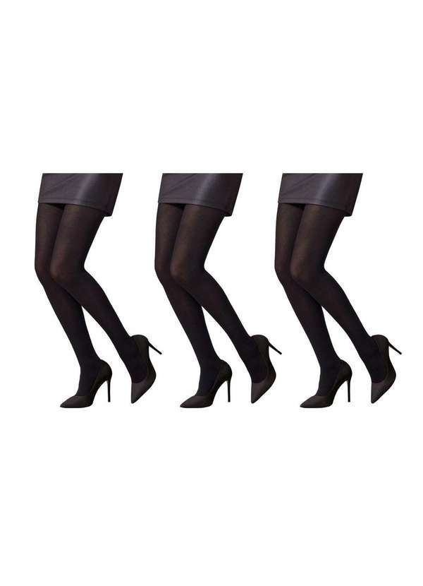 Selene - Kit 3 Meias-Calças Selene Opaca Fio 80 Feminino Preto