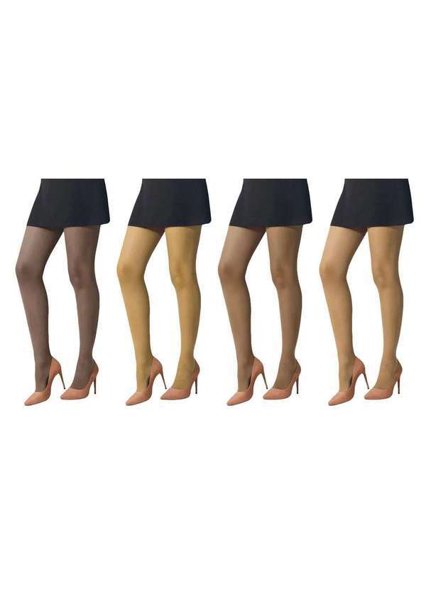 Selene - Kit 4 Meias-Calças Selene Básica Fio 15 Feminino Preto