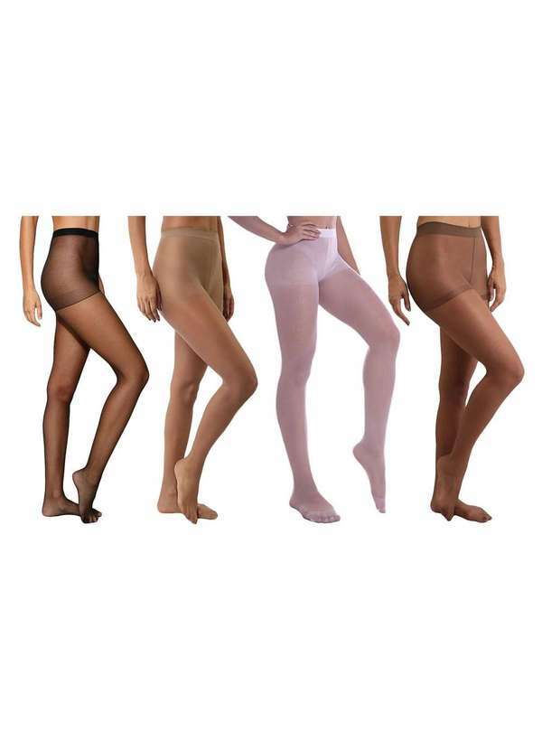 Selene - Kit 4 Meias Calças Selene Clássica Fio 15 Feminina Marrom