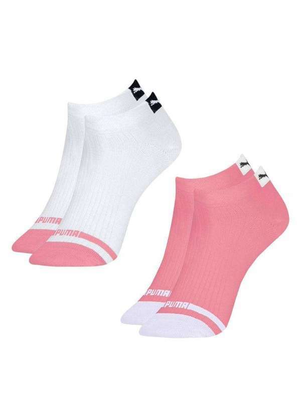 Puma - Kit 2 pares de Meias Puma Sapatilha Logo Feminina Branco