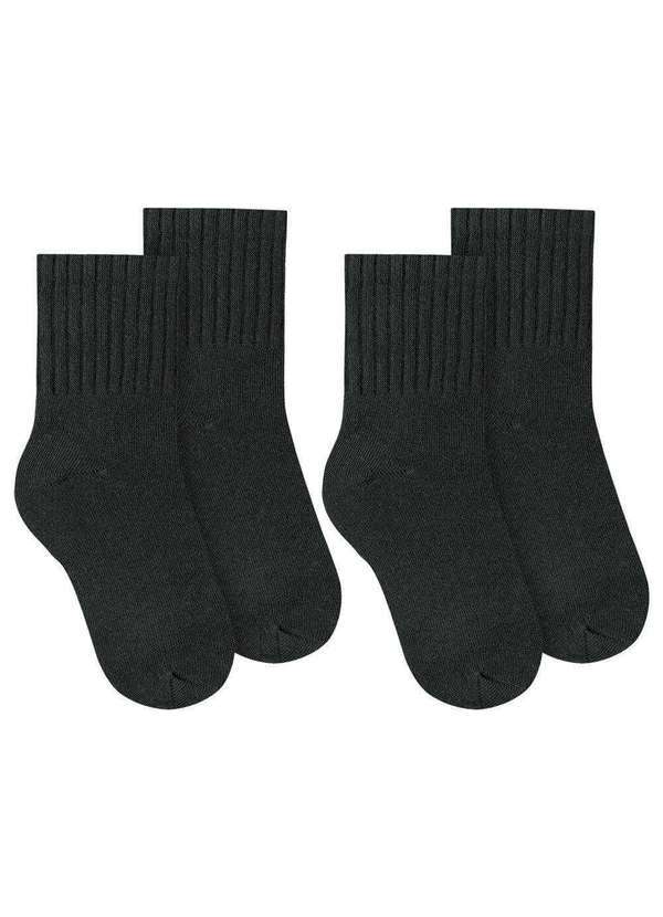 Selene - Kit 2 pares de Meias Selene Básica Cano Médio Infantil Preto