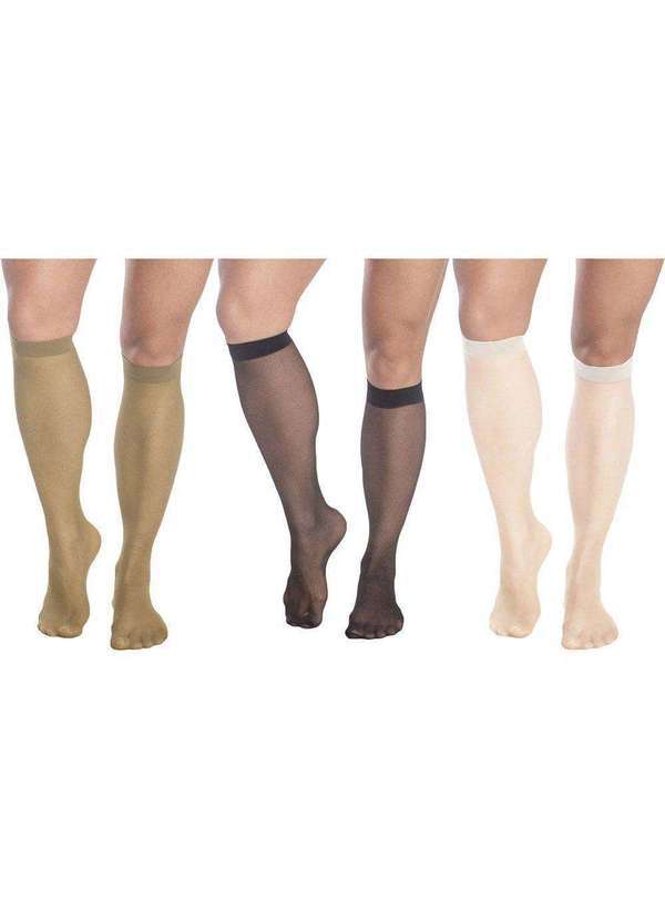 Selene - Kit 3 Meias 3/4 Selene Fio 15 Feminina Preto
