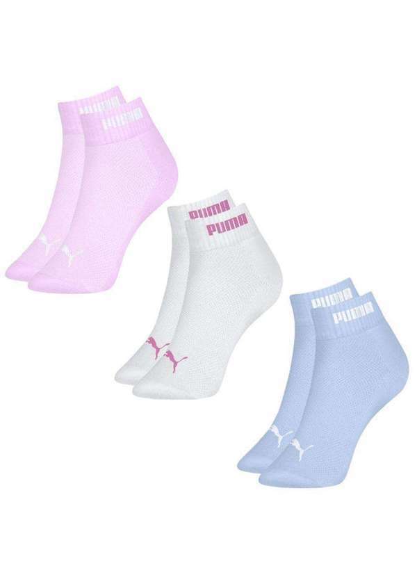 Puma - Kit 3 pares de Meia Puma Cano Baixo Esportiva Feminina Rosa